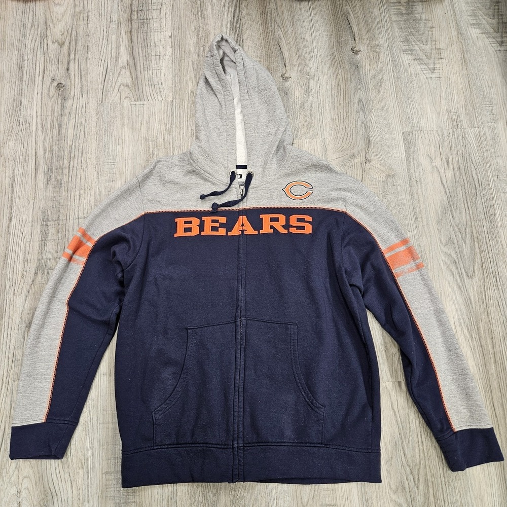Chicago‎ Bears Swearshirt Mens Large L NFL Full Zip Hoodie Navy Blue Orange